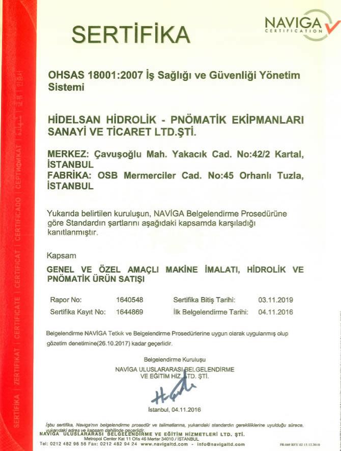 OHSAS 18001-2007 İş Sağlığı ve Güvenliği Yönetim Sistemi Belgesi